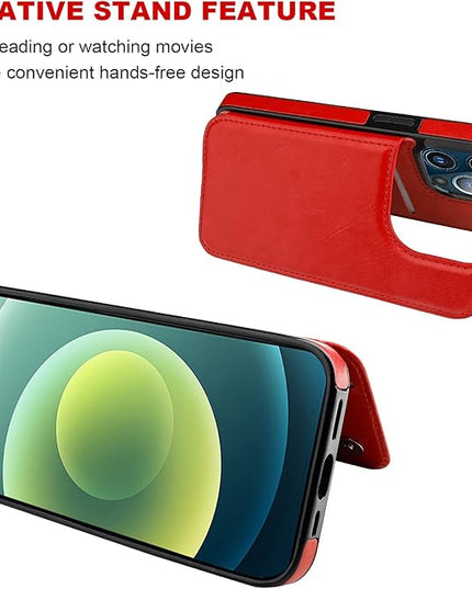ONETOP Compatible with iPhone 13 Pro Max Wallet Case with Card Holder,PU Leather Kickstand Card Slots Case, Double Magnetic Clasp and Durable Shockproof Cover 6.7 Inch(Red)