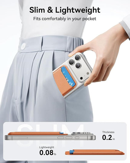 TWZKG for MagSafe Wallet, 3 Card Holder, Slim Magnetic Phone Wallet for iPhone 17/16/15/14/13/12 Pro Max Plus Air Series,RFID Blocking Vegan Leather,Orange