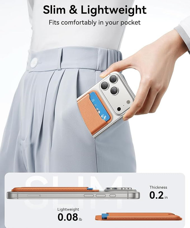 TWZKG for MagSafe Wallet, 3 Card Holder, Slim Magnetic Phone Wallet for iPhone 17/16/15/14/13/12 Pro Max Plus Air Series,RFID Blocking Vegan Leather,Orange