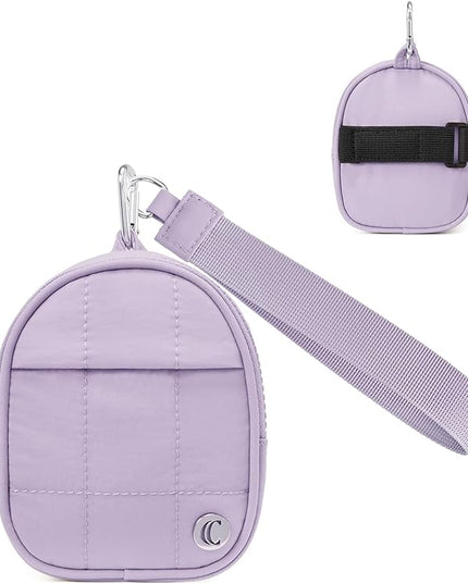 CLUCI Mini Backpack Keychain Wallet Small Change Quilted Coin Purse Cute Puffer Wristlet Pouch with 3 RFID Card Slots