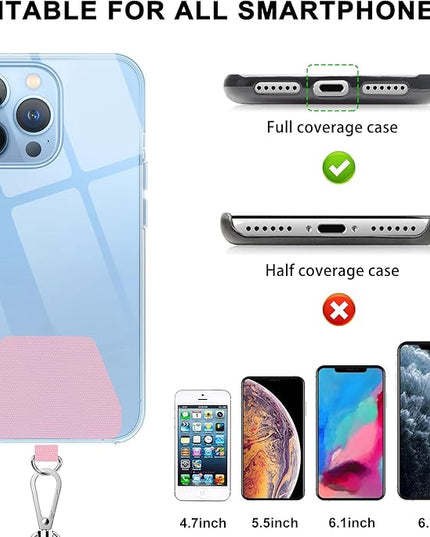 SHANSHUI Phone Lanyard, Crossbody Cell Phone Tether Pads Compatible with iPhone & All Smartphones in Full Cover Cases Black Pink