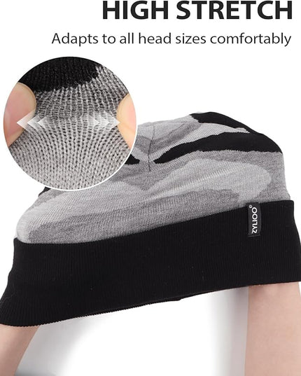 Zylioo Oversize Beanie Hats, XXL Big Size Ribbed Knit Cuffed Winter Hat for Cold Weather, Warm Skull Watch Cap