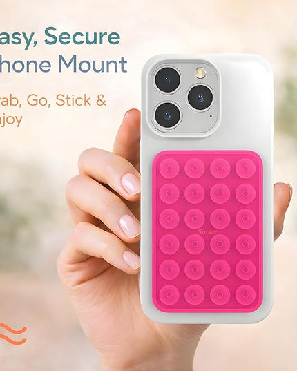 Suction Phone Case Mount, Phone Sticky Grip for iPhone and Android, Adhesive Phone Accessory, Hands-Free Mirror Shower Phone Holder for Videos and Selfies (Hot Pink)