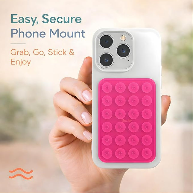 Suction Phone Case Mount, Phone Sticky Grip for iPhone and Android, Adhesive Phone Accessory, Hands-Free Mirror Shower Phone Holder for Videos and Selfies (Hot Pink)