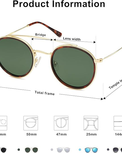 SOJOS Retro Vintage Round Polarized Sunglasses for Women Men Small Double Bridge Circle Sunnies SJ1104