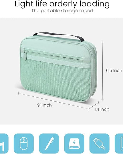 Electronics Organizer Bag, Portable Cable Organizer Case Travel Electronic Accessories Storage Case - Travel storage bag for Cables, Chargers, Phone, SD Cards - Green