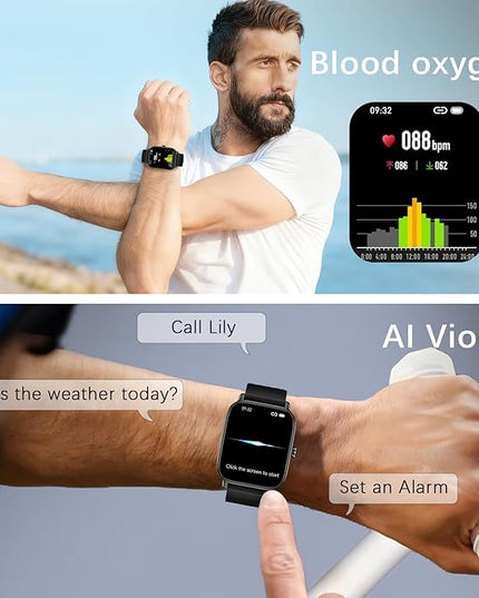 Smart Watch for Women Men Fitness: Waterproof Make Answer Call Digital Mens Watches Running Pedometer Smartwatch for Android Phone iPhone Samsung Compatible Heart Rate Monitor SpO2 Step Tracker