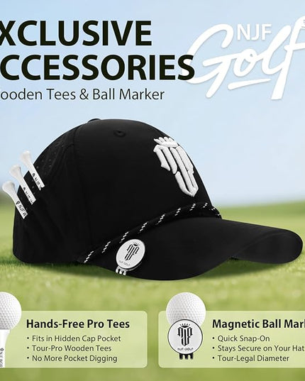NJF Golf™ Hat Men - Breathable Mens Golf Hats, Adjustable Rope Snapback Cap, Convenient Cap with Tee Holder