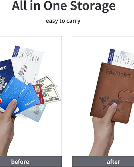Passport Holder, Passport Cover with Credit Card Slot and Boarding Pass Slot Combo, Passport Wallet Case Book Travel Must Have, RFID Blocking Leather Travel Accessories, Brown