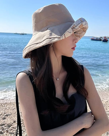 HUAMULAN Women Summer Sun Hat Wide Brim Wired Edge Floral Beach Bucket Hats Reversible Foldable Travel UV Protection Lady Hat
