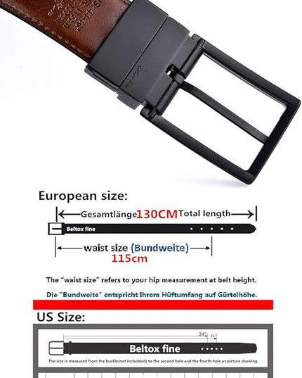 beltox fine Men's Dress Belt Leather Reversible 1.25" Wide Rotated Buckle Gift Box
