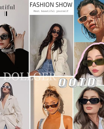 Dollger Rectangle Sunglasses for Women Men Trendy Retro Fashion Sunglasses UV 400 Protection Square Fram