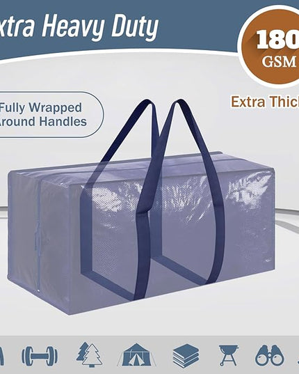 6 Pack Extra Heavy Duty Large Moving Bags with Strong Zipper & Comfortable Handles, Sturdy & Durable Clothes Storage Bags Totes Bins, Blue Packing Moving Boxes for College Supplies, Dark Blue