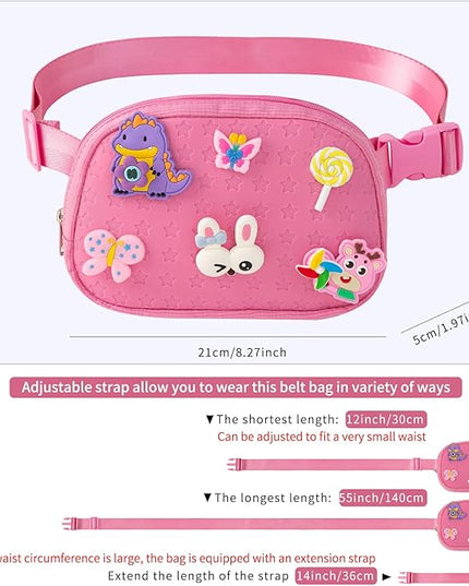 Cute Diy Pink Waist Fanny Pack for Girls, Crossbody Bag Purse Belt Bag,Dance Recital Birthday Gifts for 3 4 5 6 7 8 9 10 11 12 Year Old Kids. (916Rose Red)