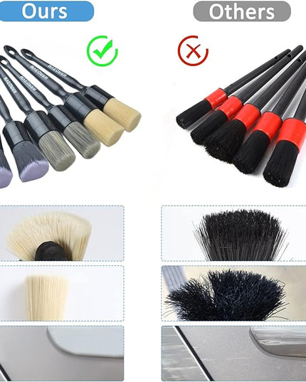 6pcs Car Detailing Brush Set-2pcs Boars Hair Car Detailing Brushes,2pcs Ultra Soft No Scratch Detailing Brush for Air Vent,Leather Seat 2pcs Detail Brushes car Detailing for Interior Exterior