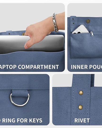 HOMESPON Large Canvas Tote Bag for Women Everything Bag with Pockets and Laptop Sleeve
