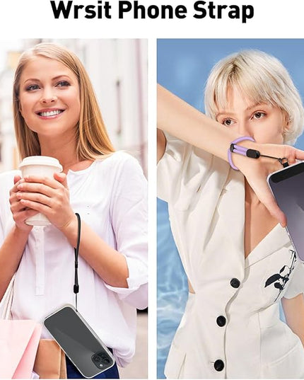 SHANSHUI Phone Lanyard, 1 Pack Wrist Straps Crossbody Nylon Cell Phone Lanyard and 2Pack Tether Pads Compatible with iPhone & All Smartphones in Full Cover Cases Purple