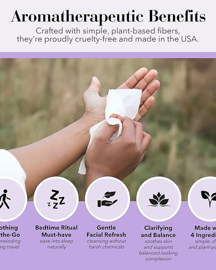 Herban Essentials - Lavender Wipes & Towelettes - Essential Oil Wipes for Make Up, Hands, Face & Body - Travel Size Essentials and Toiletries - Natural, Individually Wrapped and Disposable - 7 Count