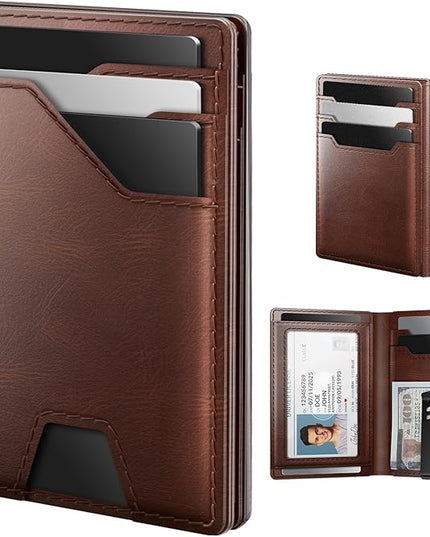 typecase Leather Wallet for Men Card Holder: Premium Genuine Leather, RFID Blocking, Slim, Minimalist, Front Pocket - 15 Cards Capacity | ID Window | Money Clip (Brown)