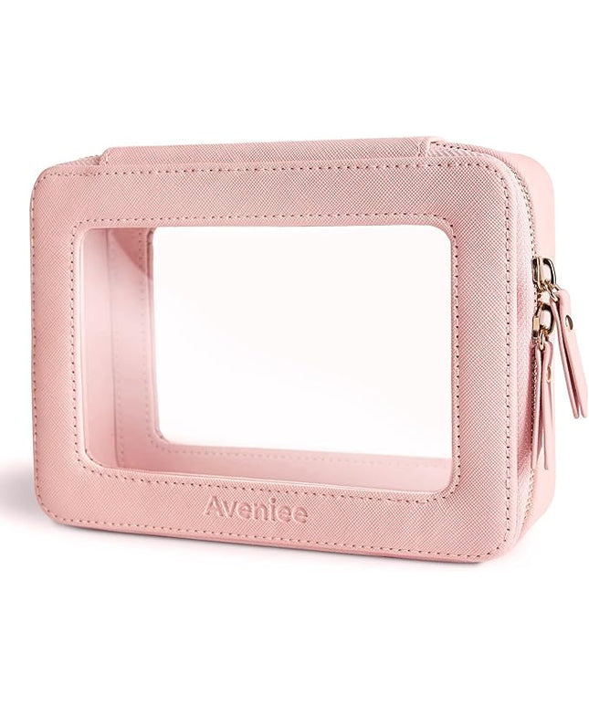 Aveniee Clear Makeup Bag Organizer, Travel Toiletry Bag for Women, Waterproof Cosmetic Pouch with Zippers,Car Accessories Organizers and Storage Case,Pink