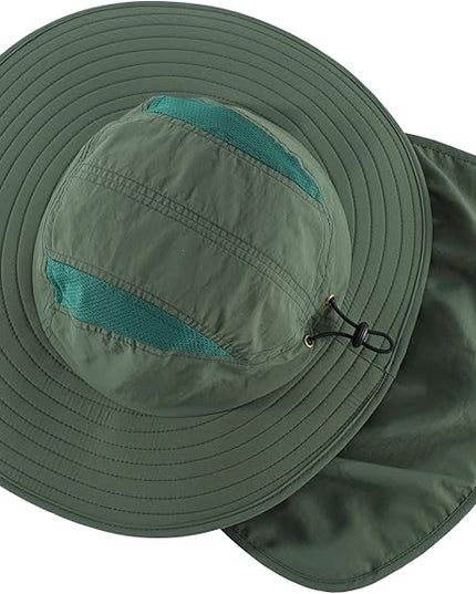 Home Prefer UPF 50+ Mens Wide Brim Fishing Hat with Neck Flap Sun Hat for Men Women Sun Protection Cap
