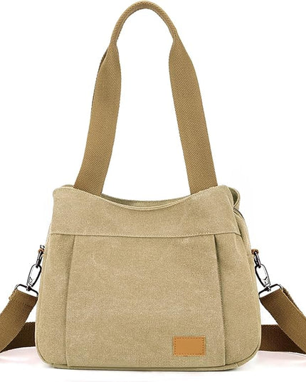 Sunshinejing Women's Canvas Purse Small Shoulder Tote Work Crossbody Bag Multi-pocket Handbag