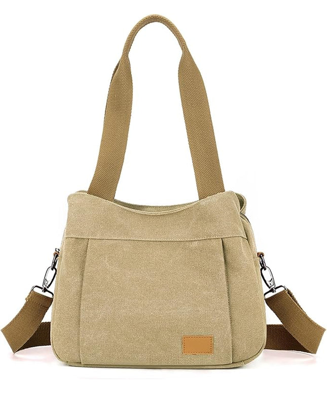 Sunshinejing Women's Canvas Purse Small Shoulder Tote Work Crossbody Bag Multi-pocket Handbag