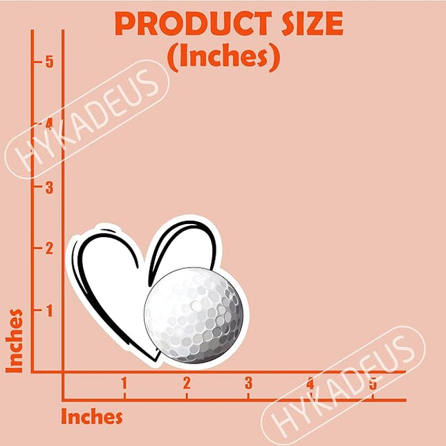 (3Pcs) Golf Ball Stickers Golf Ball Heart Vinyl Decals Waterproof Sticker for Water Bottle, Tumbler, Laptop, Phone Case, Poster Board, Scrapbooking, Players, Coach, 3" x 2.8"