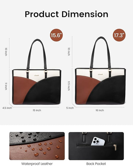 LOVEVOOK Laptop Bag for Women,17.3Inch Work Teacher Bags Leather Tote Bag Briefcase Waterproof Computer Bag for Women，Black-White-Brown