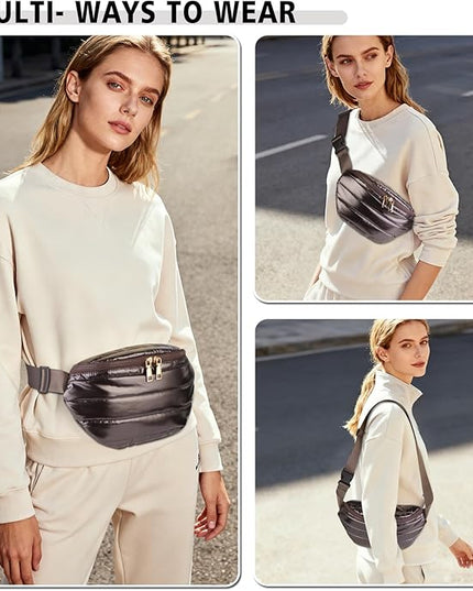 Fanny Packs for Women Fashion Waist Packs Quilted Puffer Belt Bag Puffy Crossbody Bags Sling Purse for Women Travel Running
