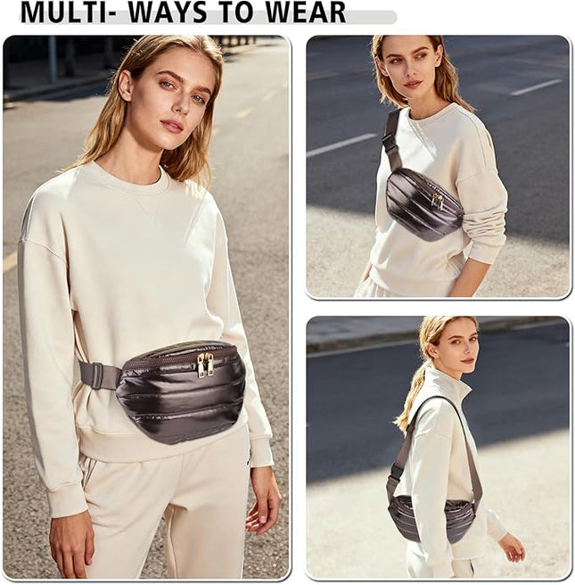 Fanny Packs for Women Fashion Waist Packs Quilted Puffer Belt Bag Puffy Crossbody Bags Sling Purse for Women Travel Running