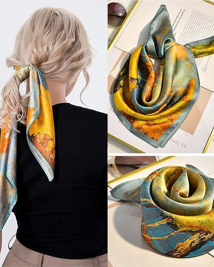 kcctoo 27.5" Mulberry Silk Feeling Head Scarf Women's Fashion Square Neck Satin Scarfs for Bag Hair Scarves Gift