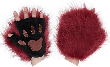 HAOAN Wolf Paw Gloves Faux Fur Cat Fingerless Mittens Winter Warm Cosplay Halloween Fancy Party Costume Accessories
