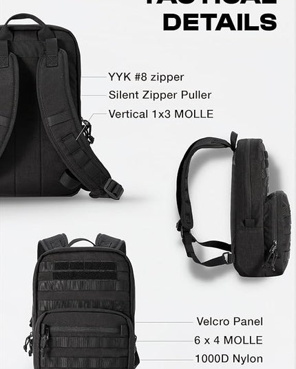 Cargo Works® 14" Black Tactical Laptop Backpack For Men, Small Backpack with MOLLE Attachments, EDC Compact Tactical Backpack