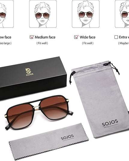 SOJOS Sunglasses for Women & Men, Square, Retro, Polarized Lens, Trendy Aviator, 90s Shades