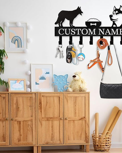 Personalized Dog Leash Holder for Wall - Custom Dog Leash Holder for Wall with Pet's Name, Metal Dog Stuff Storage Organizer, Dog Leash Hangers for Wall, Dog Decor Gifts for Entryway, Farmhouse