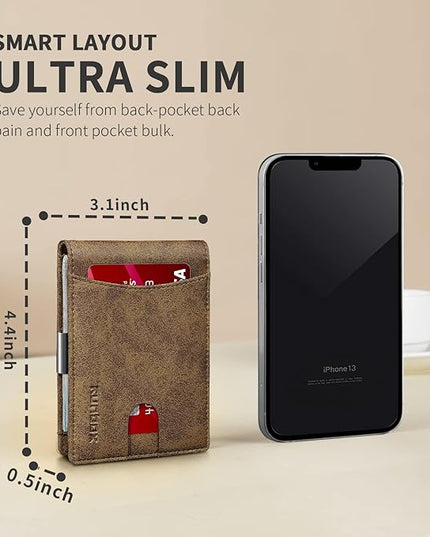 RUNBOX Slim Money Clip Wallets for Men RFID Blocking 11 Card Holder Minimalist Small Leather Bifold Men's Front Pocket Wallet Gift Box