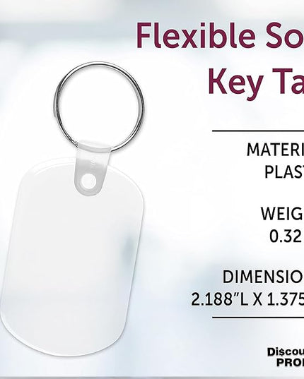 DISCOUNT PROMOS Tag Soft Plastic Keychains - 10 pack - Small Key Tag Chain For Staying Organized - Rubber Key Ring Keychain – Clear