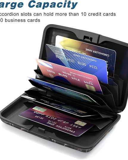 Atufsuat Credit Card Holder, Mini Aluminum Card Wallet RFID Blocking Slim Metal Hard Card Case for Women Men, Black Gold Marble