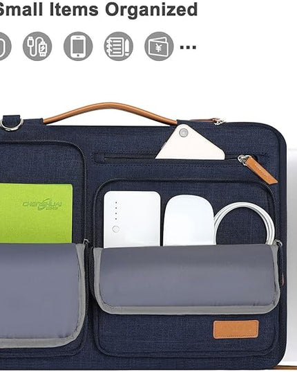 MOSISO 360 Protective Laptop Shoulder Bag,15-15.6 inch Computer Bags Compatible with MacBook Pro 16 inch, HP, Dell, Lenovo, Asus Notebook,Side Open Messenger Bag with 4 Zipper Pockets, Navy Blue