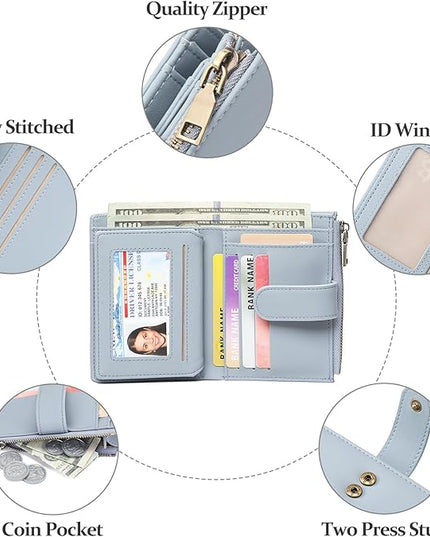 GAEKEAO Womens Wallet Small Leather RFID Blocking Bifold Zipper Pocket Wallet Card Case Purse with ID Window