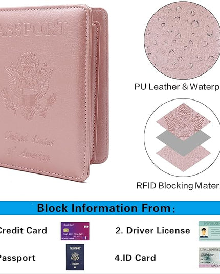 Melsbrinna Rfid Passport Holder for Travel women/Men, Cute Passport Wallet Rfid Blocking Card Slots, Rfid Passport Cover/CaseTravel Wallet, Passport Book Holder (1, Pink2)
