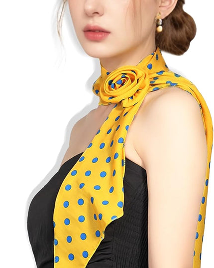 Chiffon Scarf for Women, Removable Flower Neck Scarf Light Soft Fashion Rose Scarves Versatile Headband or Hair Band