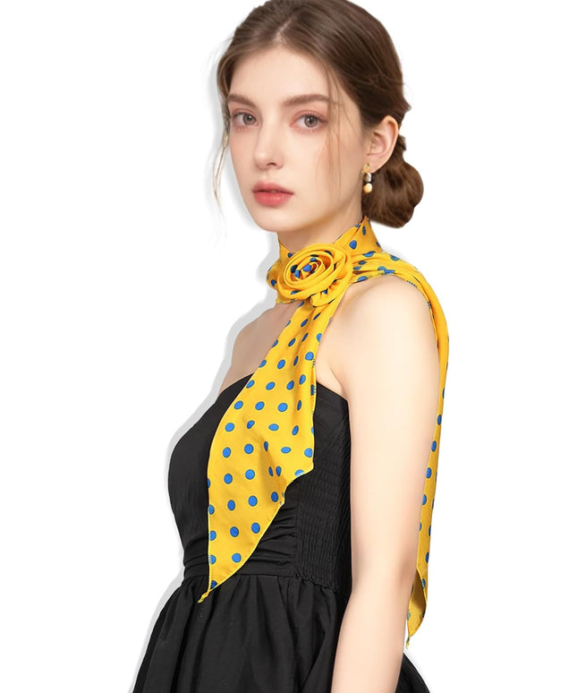 Chiffon Scarf for Women, Removable Flower Neck Scarf Light Soft Fashion Rose Scarves Versatile Headband or Hair Band