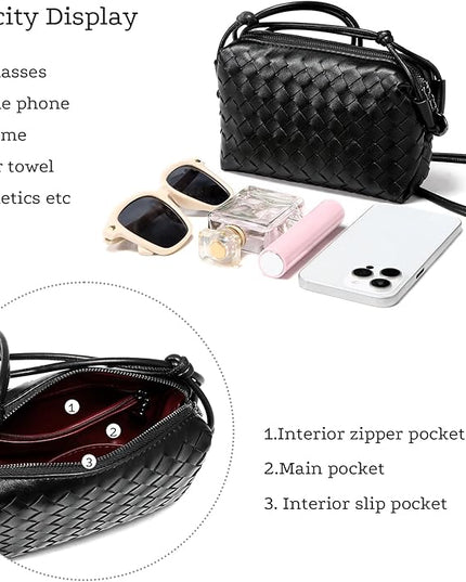 Woven Leather Crossbody Bag,Small Woven Crossbody Purse for Women, Mini braided Clutch Shoulder Handbag,Light Weight