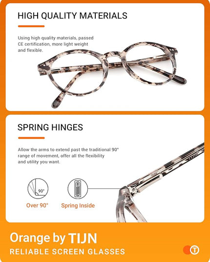 TIJN Blue Light Blocking Glasses Men Women Vintage Thick Round Rim Frame Eyeglasses