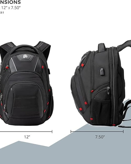 Travel Backpack For Men, Business Laptop Backpack With USB Charging Port, Fits 15.6" Computer, Black