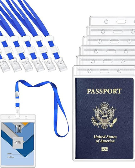 Extra Large Passport Badge Holders with Lanyard, 4x6Inch Heavy Duty Clear Plastic PVC Card Insert Protector Vertical Waterproof Transparent ID Badge Holder for Name Badges and Press Passes