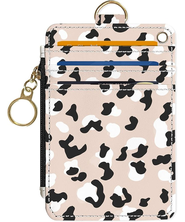 Slim Wallet Credit Card Holder, Brown Milk Pattern, RFID Wallet Women Cute Small Front Pocket Wallet With Zipper, PU Leather Thin travel RFID Blocking Card Case ID Window,Ladies Gifts