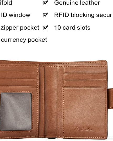BOSTANTEN Women Leather Wallet RFID Blocking Small Bifold Zipper Pocket Wallet Card Case Purse with ID Window